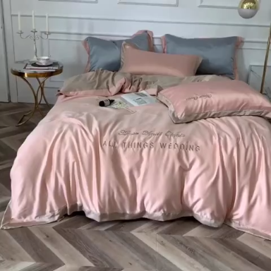 91家纺网 家纺一手货源 找家纺 优悦生活馆 2019新款永恒水洗真丝四件套 永恒-裸粉