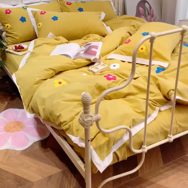 91家纺网 家纺一手货源 找家纺 润缦 32支加厚全棉水洗棉四件套泫雅风实拍图 泫雅风姜黄