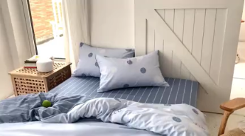 91家纺网 家纺一手货源 找家纺 时年 2019全棉小可爱四件套 hello圆点蓝