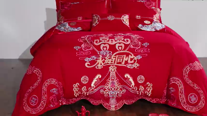 91家纺网 家纺一手货源 找家纺 千禧婚庆专供 2019喷气全棉婚庆四件套多件套 永结同心