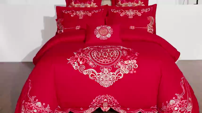 91家纺网 家纺一手货源 找家纺 千禧婚庆专供 2019喷气全棉婚庆四件套多件套 珠联璧合
