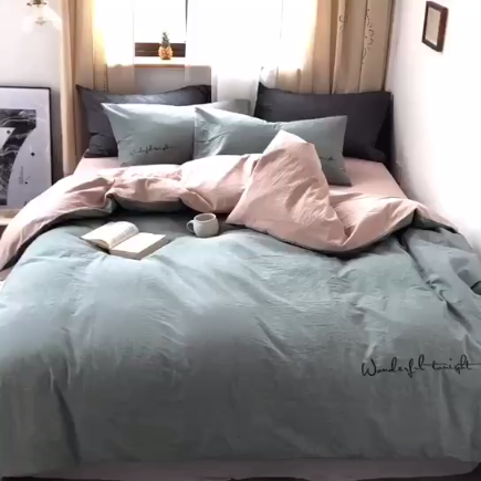 91家纺网 家纺一手货源 找家纺 怡家居 2019纯棉色织水洗刺绣简约款四件套床单款 军绿卡其