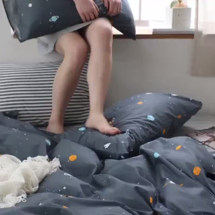 91家纺网 家纺一手货源 找家纺 怡家居 2019全棉斜纹印花小清新四件套 模拍图 星空