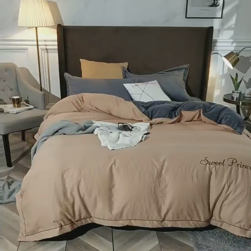 91家纺网 家纺一手货源 找家纺 骏腾 2022新款甜心公主水晶绒绣花四件套 甜心公主-卡其灰