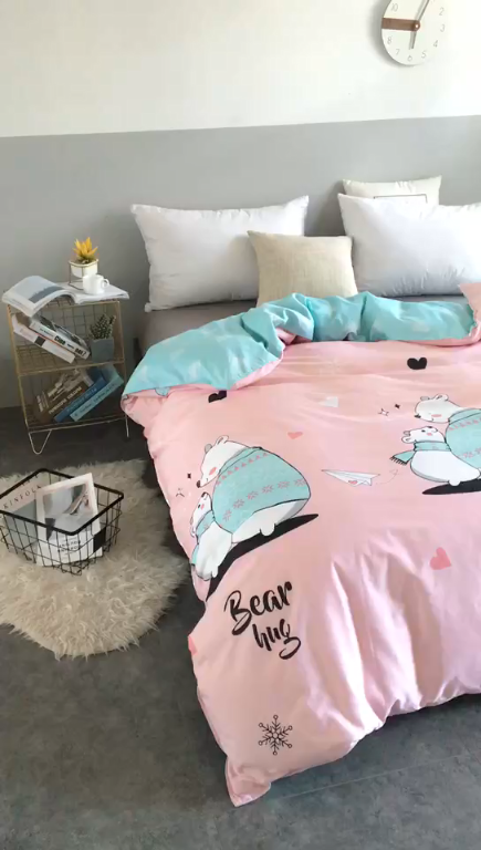 91家纺网 家纺一手货源 找家纺 圣锦 全棉单被套 恬静生活粉