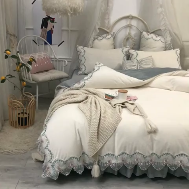 91家纺网 家纺一手货源 找家纺 (总）绒世界 2019秋冬绒款花边款四件套床裙款