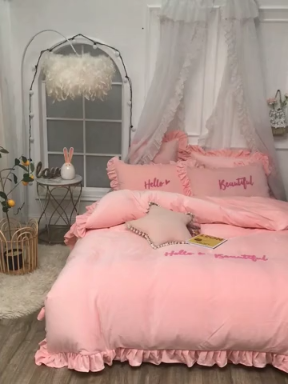 91家纺网 家纺一手货源 找家纺 绒世界 秋冬绒款花边款和毛巾绣四件套床单款 毛巾绣-玉色