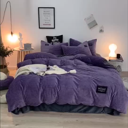 91家纺网 家纺一手货源 找家纺 唐人居家纺  2025冬季保暖魔法绒四件套 丽莎-丁香紫