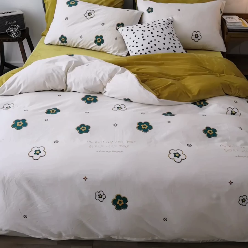 91家纺网 家纺一手货源 找家纺 昔可 2019新款13372棉加绒花卉系列四件套 白花