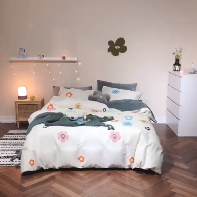 91家纺网 家纺一手货源 找家纺 2019新款13372棉加绒花卉系列四件套 多彩花