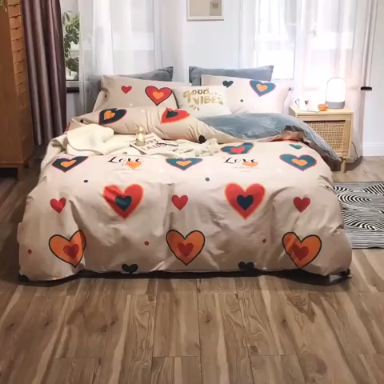 91家纺网 家纺一手货源 找家纺 昔可2019新款13372棉加绒简约系列四件套 LOVE爱心