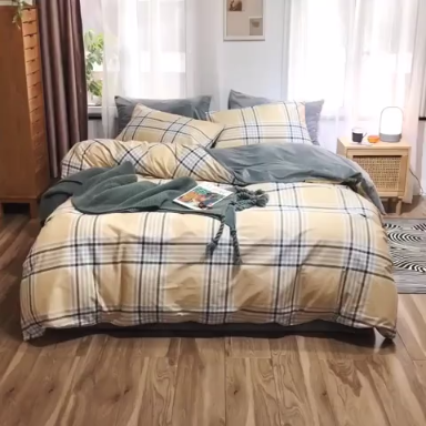 91家纺网 家纺一手货源 找家纺 昔可 2019新款13372棉加绒简约系列四件套 黄格子
