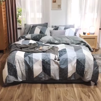 91家纺网 家纺一手货源 找家纺 昔可 2019新款13372棉加绒简约系列四件套 水磨石