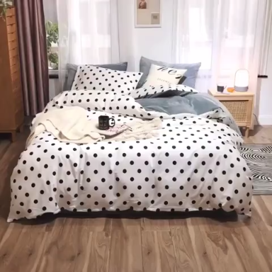 91家纺网 家纺一手货源 找家纺 昔可 2019新款13372棉加绒简约系列四件套 小波点