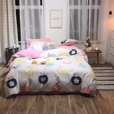 91家纺网 家纺一手货源 找家纺 昔可 2019新款13372棉加绒花卉系列四件套 花朵苹果