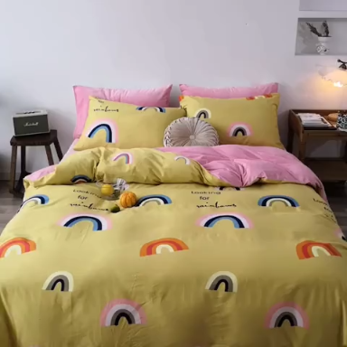 91家纺网 家纺一手货源 找家纺 昔可 2019新款13372棉加绒卡通系列四件套 彩虹-黄