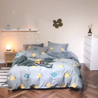 91家纺网 家纺一手货源 找家纺 昔可 2019新款13372棉加绒卡通系列四件套 好多鱼