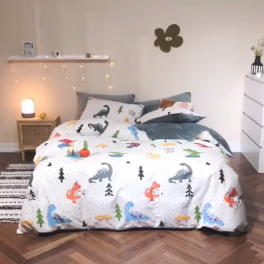 91家纺网 家纺一手货源 找家纺 昔可 2019新款13372棉加绒卡通系列四件套 滑板恐龙