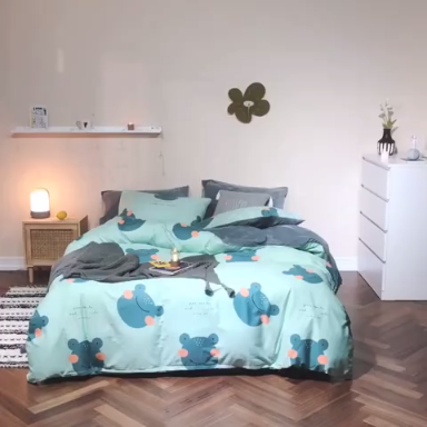 91家纺网 家纺一手货源 找家纺 昔可2019新款13372棉加绒卡通系列四件套 快乐的小青蛙