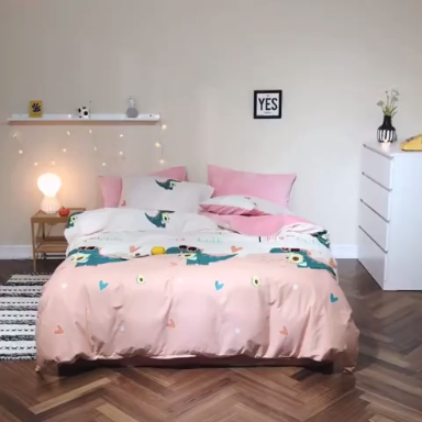 91家纺网 家纺一手货源 找家纺 昔可 2019新款13372棉加绒卡通系列四件套 牛油果恐龙