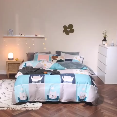 91家纺网 家纺一手货源 找家纺 昔可 2019新款13372棉加绒卡通系列四件套 熊熊兔兔