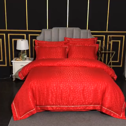 91家纺网 家纺一手货源 找家纺 总-2023新款60S天丝提花四件套 支全棉纯棉贡缎提花婚庆