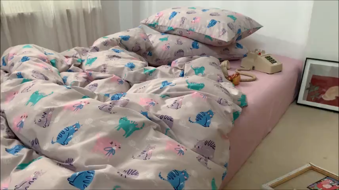 91家纺网 家纺一手货源 找家纺 时年 2019全棉小可爱四件套 猫咪酱