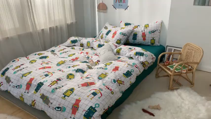 91家纺网 家纺一手货源 找家纺 时年 2019全棉小可爱四件套 小小机器人