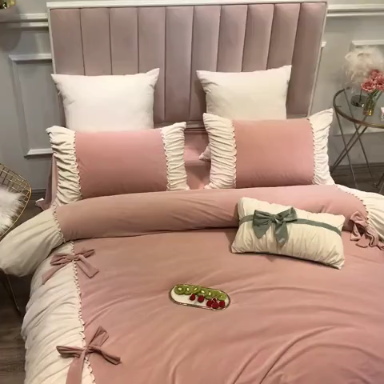 91家纺网 家纺一手货源 找家纺 星野 2019新款宝宝绒韩版小公主四件套 贝儿-豆沙绒