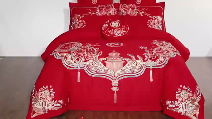 91家纺网 家纺一手货源 找家纺 千禧婚庆专供 2019喷气全棉婚庆四件套多件套 花韵喜事