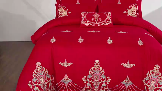 91家纺网 家纺一手货源 找家纺 千禧家纺 2019新款长绒棉婚庆多件套 幸福嫁日