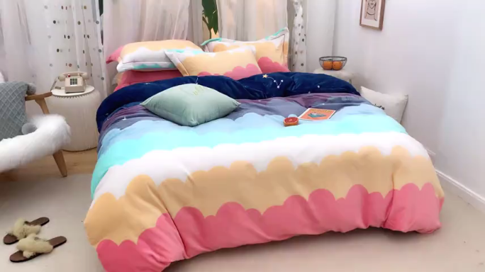 91家纺网 家纺一手货源 找家纺 （总）时年 2019牛奶绒印花保暖四件套（手机实拍图）