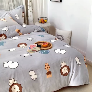 91家纺网 家纺一手货源 找家纺 时年 2019牛奶绒印花保暖四件套 动物伙伴