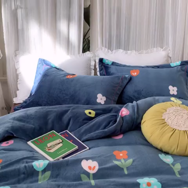 91家纺网 家纺一手货源 找家纺 时年 2019牛奶绒印花保暖四件套 露娜