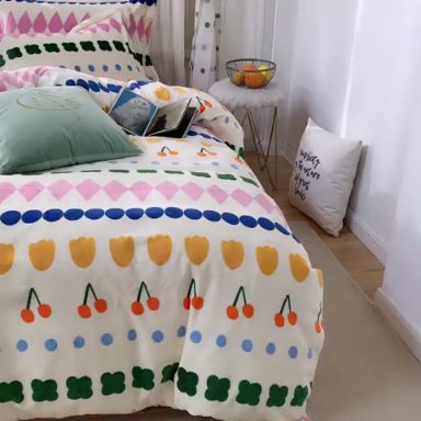 91家纺网 家纺一手货源 找家纺 时年 2019牛奶绒印花保暖四件套 薇薇安-粉