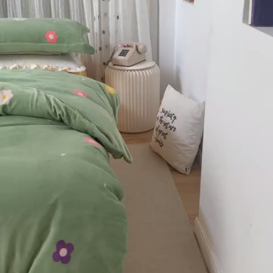 91家纺网 家纺一手货源 找家纺 时年 2019牛奶绒印花保暖四件套 小花花-绿