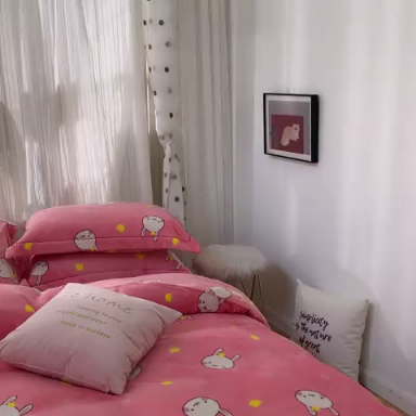 91家纺网 家纺一手货源 找家纺 时年 2019牛奶绒印花保暖四件套 小兔几