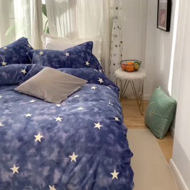 91家纺网 家纺一手货源 找家纺 时年 2019牛奶绒印花保暖四件套 星云