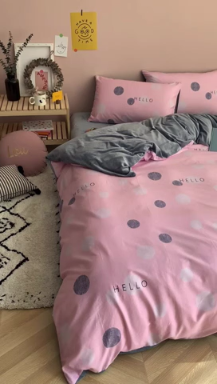 91家纺网 家纺一手货源 找家纺 时年 2019棉加绒系列三四件套 粉圈圈