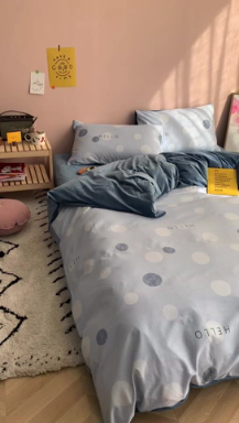 91家纺网 家纺一手货源 找家纺 时年 2019棉加绒系列三四件套 蓝圈圈