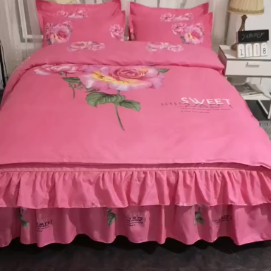 91家纺网 家纺一手货源 找家纺 梦柏家纺 2019新款加厚磨毛大版四件套床裙款 初恋