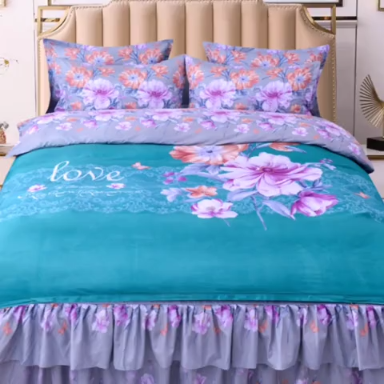 91家纺网 家纺一手货源 找家纺 梦柏家纺 2019新款加厚磨毛大版四件套床裙款 花韵纷飞