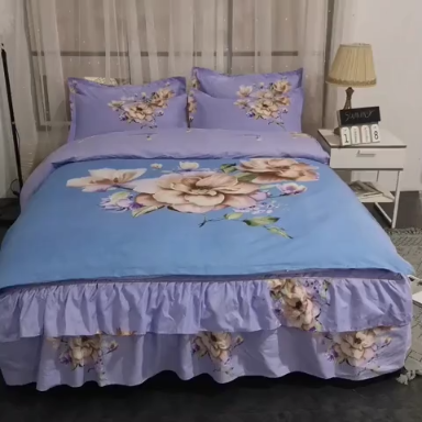 91家纺网 家纺一手货源 找家纺 梦柏家纺 2019新款加厚磨毛大版四件套床裙款 牡丹情