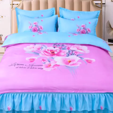 91家纺网 家纺一手货源 找家纺 梦柏家纺 2019新款加厚磨毛大版四件套床裙款 宁静花开