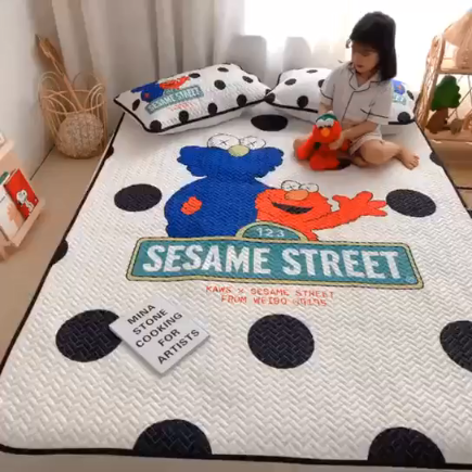 91家纺网 家纺一手货源 找家纺 萝莉家纺 数码印花水洗空调软席三件套（波点芝麻街 ）