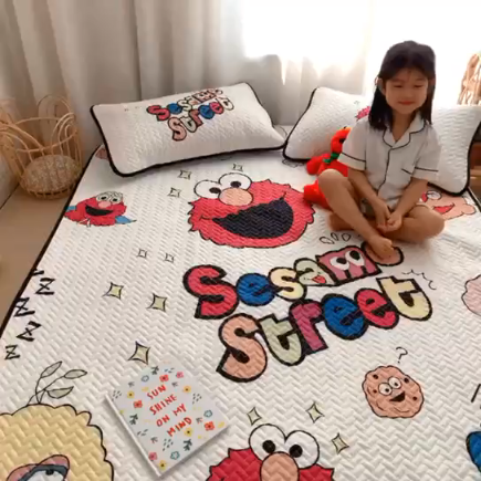 91家纺网 家纺一手货源 找家纺 萝莉家纺 数码印花水洗空调软席三件套天丝软席（欢乐芝麻街）