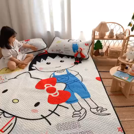 91家纺网 家纺一手货源 找家纺 萝莉家纺 数码印花水洗空调软席三件套（丸子与kt猫）