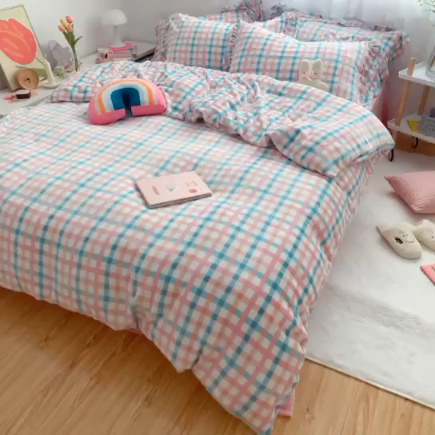 91家纺网 家纺一手货源 找家纺 2021牛奶绒四件套（马卡龙格粉）