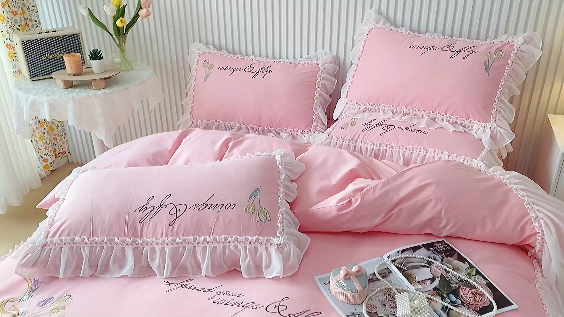 91家纺网 家纺一手货源 找家纺 （总）亲亲公主全棉绣花韩版公主风蕾丝四件套