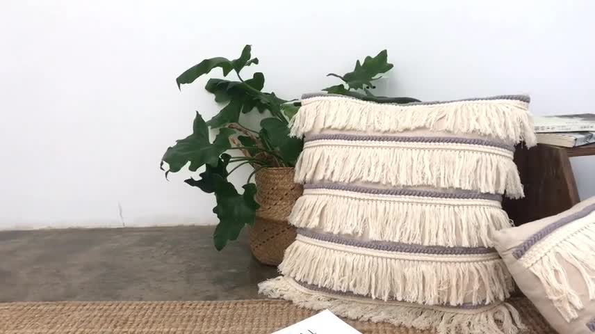 91家纺网 家纺一手货源 找家纺 918家纺 2021新款北欧ins风棉麻流苏抱枕 正方形